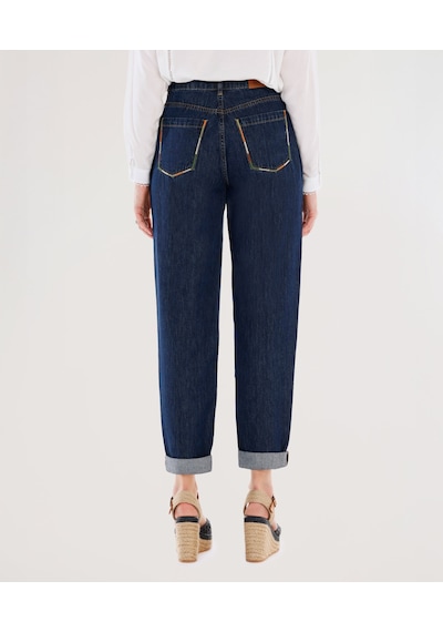 Yargıcı Nakış Detaylı Yüksek Bel Rahat Fit Denim Pantolon 25ykpn3016x 515 Mavi