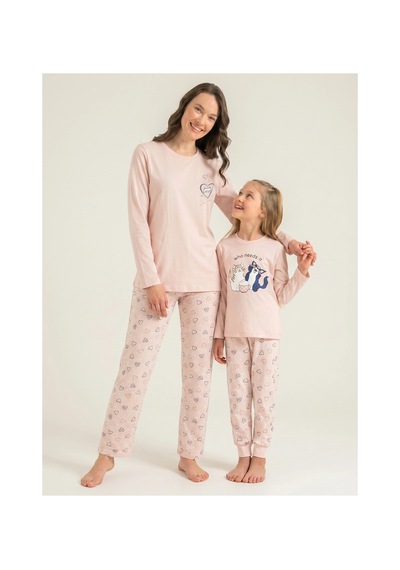 Angbutik Rolypoly Rp3902-s Kadın Uzun Kol Pijama Takım Pudra