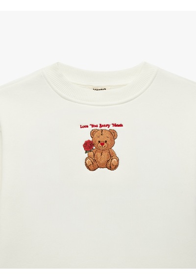 Koton Köpek Nakışlı Bisiklet Yaka Uzun Kollu Sweatshirt Ekru 7wkg10641ak