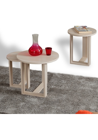 Pasific Home Mira 3'lü Zigon Sehpa ,Yuvarlak Yan Sehpa, Meşe