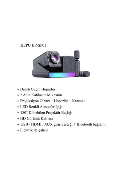Hepu Hp-sp01 3 Ü 1 Arada Ev Sineması & Karaoke Projeksiyon 2 Mikrofon + Hoparlör Entegre
