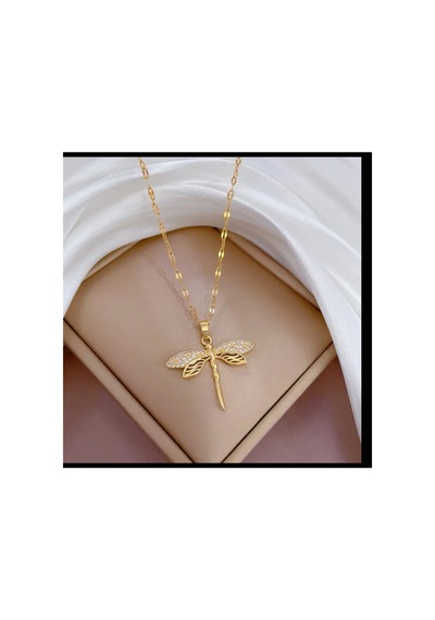 Faux Pearl Parlak Taşlı Aksanlar, Paslanmaz Çelik Kolye Altın Sarısı