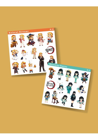 Demon Slayer-kyōjurō Rengoku-muichiro Tokito-parlak Kağıt -2li Sticker Set-etiket-kimetsu No Yaiba Karışık