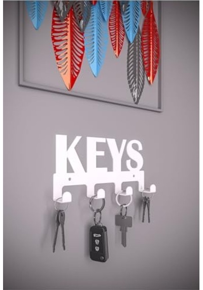 Keys Metal Anahtar Askısı Duvar Anahtarlık & Anahtar Düzenleyici - Beyaz