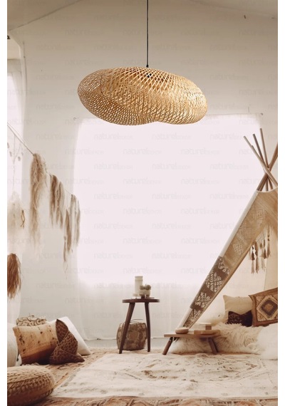 Bohem Bambu Elips Sarkıt Avize Lamba 60cm - Iskandinav, Modern, Bohem, Rattan Aydınlatma Bambu