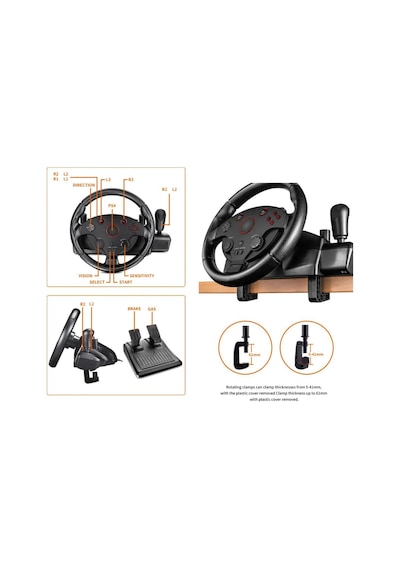 Profesyonel Yarış Direksiyon Seti 270 Hissiyatlı Pedallı Tak Çalıştır Multifonksiyon Racing Wheel