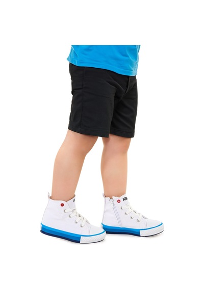 Kiko Kids Tinna Bağcıklı Erkek Çocuk Boğazlı Keten Spor Ayakkabı Beyaz - Mavi