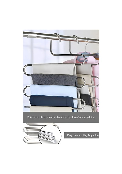 5 Bölmeli Metal Elbise Askısı - Giysi Pantalon Eşarp Fular Kıyafet Gardrop Düzenleyici Organizer Met Diğer