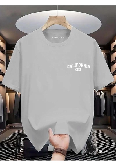Calıfornia Usa Baskılı Oversize Tişört Gri