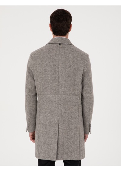 Cacharel Gri Slim Fit Alpaka Yün Karışımlı Palto