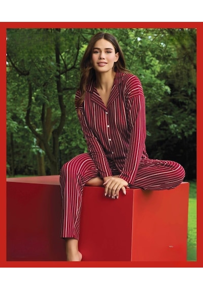Pijamoni Kadın Süet Önden Düğmeli Likralı Pijama Takımı 6 - 1 Adet 001