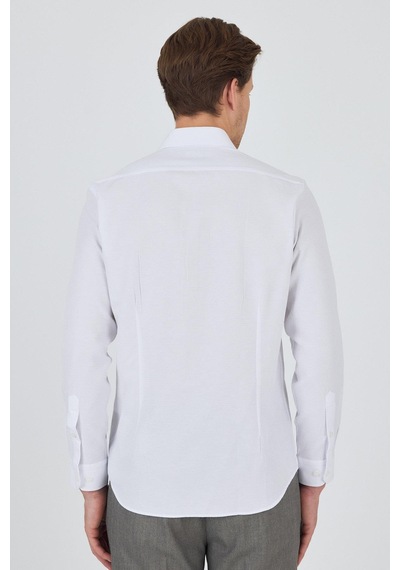 İmza Uzun Kol Desenli Armürlü Sert Yaka Cepsiz Pamuklu Classic Slim Fit Gömlek 1004250191 Beyaz İmza Uzun Kol Desenli Armürlü Sert Yaka Cepsiz Pamuklu Classic Slim Fit Gömlek 1004250191 Beyaz