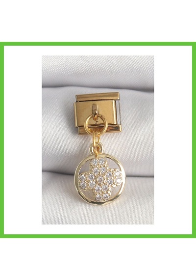 Bezos 316l Çelik Gold Renk Sallantı Zirkon Taşlı Yonca Model Nomination Charm Dmc