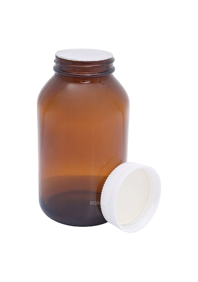 Borox Amber Cam Şişe 500 ML BeyazBastır Aç Kapaklı Ecza Şişe