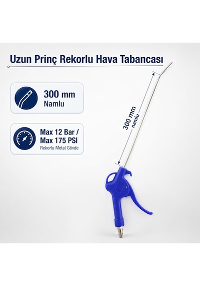 Uzun Pirinç Rekorlu Metal Hava Tabancası 300 Mm Üfleme Temizleme Tabancası Kompresör Uyumlu