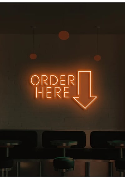 Order Here Yazılı Ve Şekilli Neon Tabela Turuncu