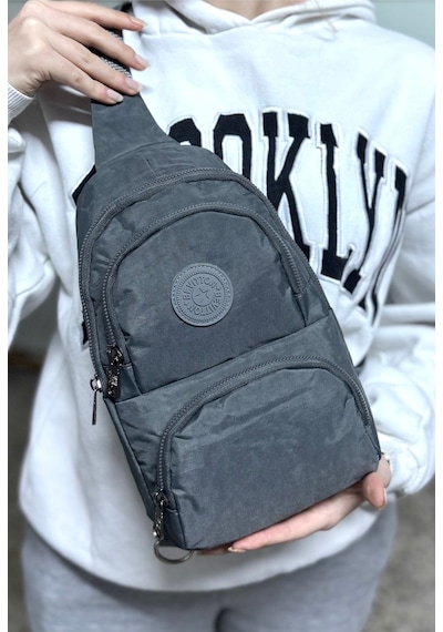 Su Geçirmez Kumaş Gri Unisex Body Bag Çapraz Omuz Çantası Gri