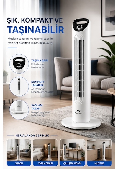 Ev-30 Kule Tipi Vantilatör Sessiz Çalışma Şık Ve Modern Tasarım Ev Ve Ofis Kullanımı