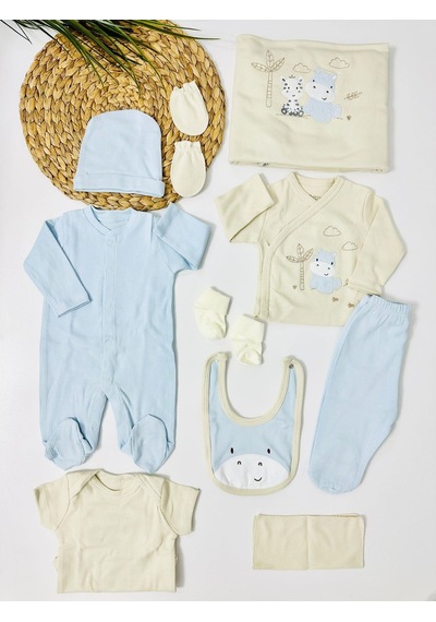 Alpbebe Safari Kaşkorse Organik 10 Lu Hastane Çıkışı Set - Mavi Mavi