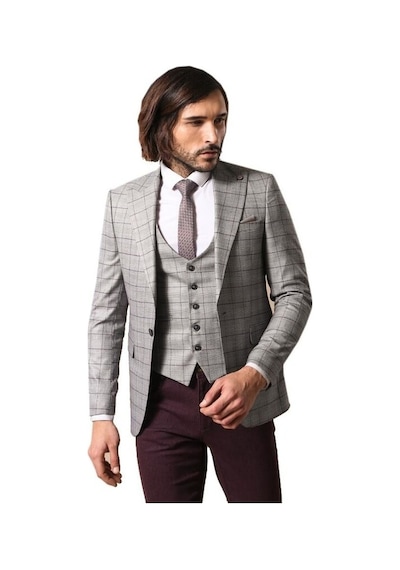 Wessi Ekose Siyah Ceket Gri Yelek Set 001