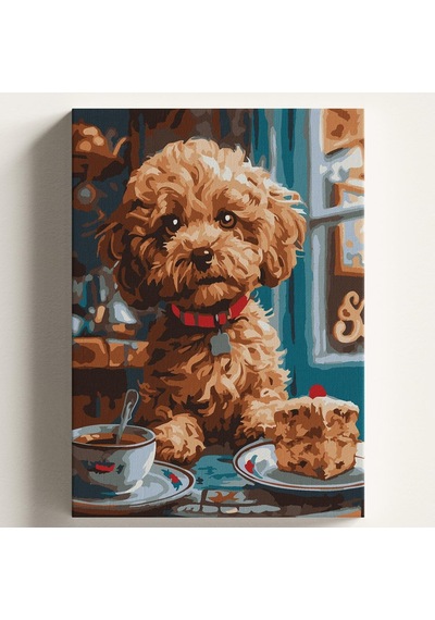 Sayılarla Boyama Tuval Hobi Seti, Süs Köpeği Pasta 2 Temalı Fırça Ve Boya Dahil Set Çıtalı 40x50 Cm, Kendin