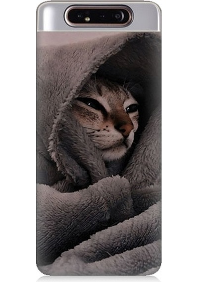 Samsung Galaxy A80 Uyumlu Bataniye Altında Kedi Desenli Silikon Kılıf