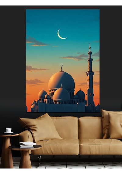 Ahşap Tablo Cami Silüeti Gece Manzara