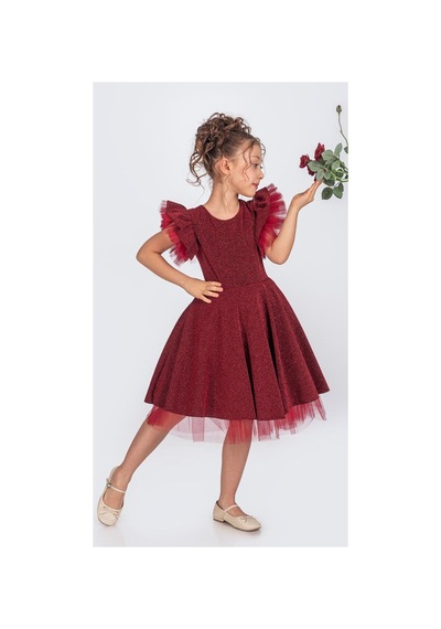 Mnk Baby & Kids Simli Şanzelize Kız Çocuk Abiye Elbise M00669 Bordo
