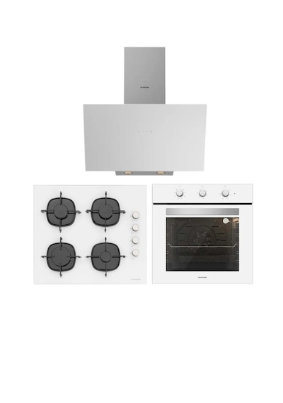 Silverline BO6503W01 - CS5335W02 - 3481 Flam Beyaz Cam Ankastre Set