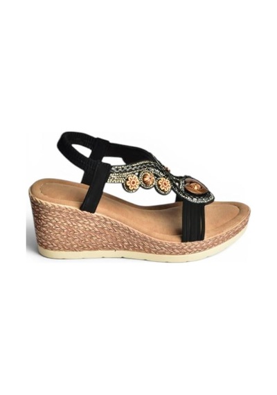 Fox Shoes Y274501609 Siyah Dolgu Tabanlı Kadın Sandalet
