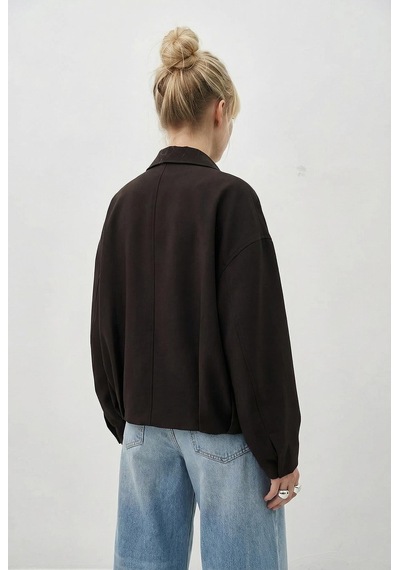 Shade Kadın Oversize Kemer Detaylı Fermuarlı Astarlı Bomber Ceket 2911 60286013 - Acı Kahve Kahverengi