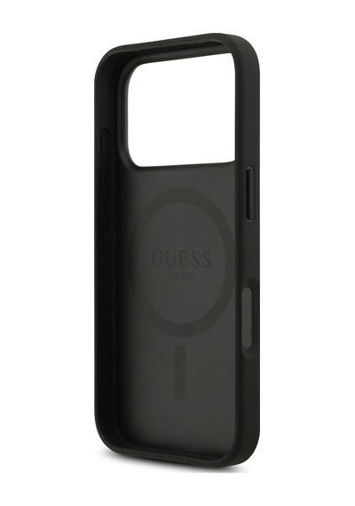 Apple Uyumlu iPhone 17 Pro Kılıf Guess Lisanslı M-safeli Yazı Logolu Circle Classic Kapak Siyah Siyah