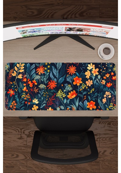 Çiçek Desenleri Kaymaz Dikişli Kauçuk Oyuncu Mousepad V3 - 70x30 Xl Gaming Mouse Pad Fare Altlığı