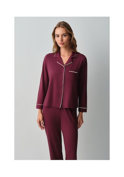 Suwen Misty Gömlek Yaka Pijama Takımı Wsh10510059020 Bordo