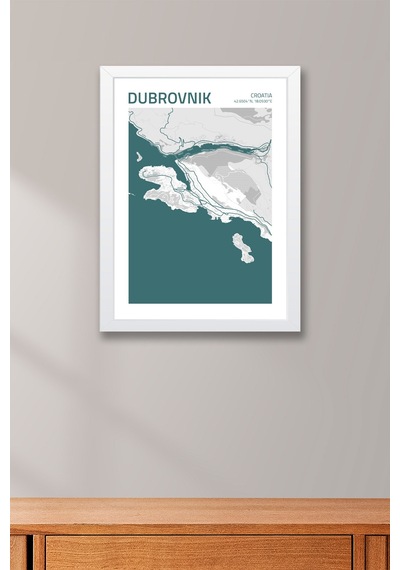 Dubrovnik Hırvatistan Croatia Haritası Çerçeveli Tablo Lüks Salon Ofis Duvar Dekorasyonu Tablo Beyaz