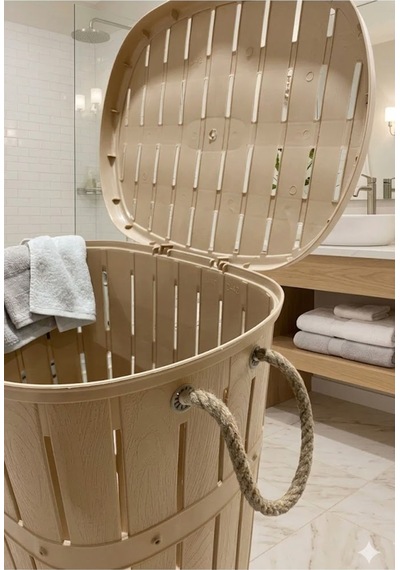 65l Dekoratif Kapaklı Banyo Kirli Çamaşır Sepeti - Geniş Hacim Ve Hasır Saplı - Bej - 863791536 Bej