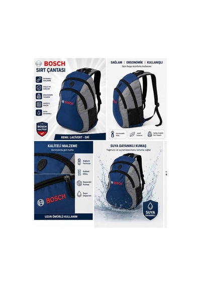 Bosch Sırt Çantası Lacivert- Gri . Çok Bölmeli, Suya Dayanıklı, Ergonomik, Günlük Kullanım, Okul, İş Ve Seyahat Çantası Lacivert Bosch Sırt Çantası Lacivert- Gri . Çok Bölmeli, Suya Dayanıklı, Ergonomik, Günlük Kullanım, Okul, İş Ve Seyahat Çantası Lacivert