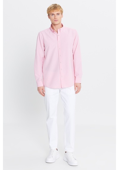 AC&Co / Altınyıldız Classics Erkek Pembe Tailored Slim Fit Dar Kesim Düğmeli Yaka Gofre Desenli Gömlek Pembe AC&Co / Altınyıldız Classics Erkek Pembe Tailored Slim Fit Dar Kesim Düğmeli Yaka Gofre Desenli Gömlek Pembe