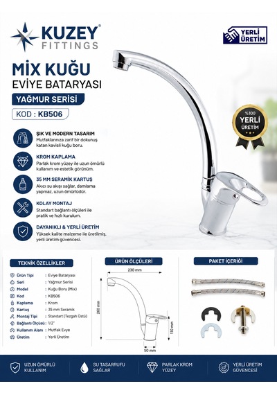 Mix Kuğu Eviye Evye Bataryası Yağmur Serisi Yerli Üretim Kod : Kb506 Gri