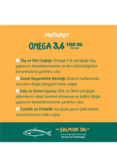 Metapet Kediler İçin Somon Balık Yağı Omega 3-6, Epa & Dha 200 Ml