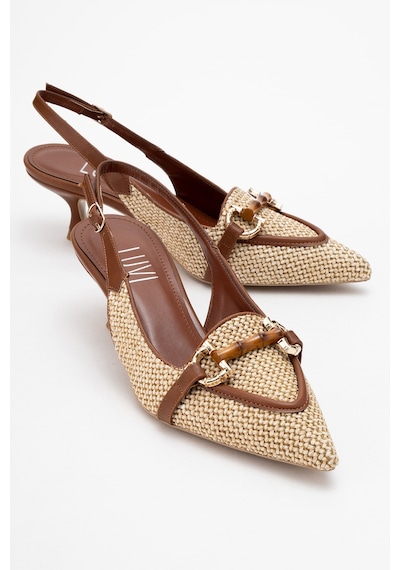 Luvishoes Luvi Shoes Osca Taba Hasır Tokalı Sivri Burun Kadın Topuklu Ayakkabı Taba