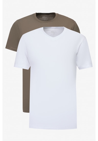 Ac&Co / Altınyıldız Classics Erkek Beyaz-hakı 2'li Paket Slim Fit Dar Kesim Pamuklu Basic Tişört Beyaz-hakı Beyaz - Haki