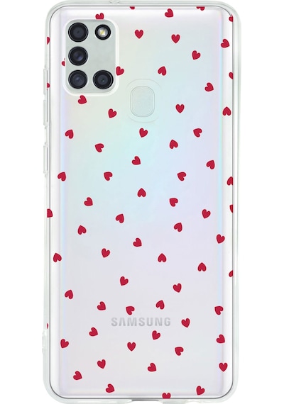 Samsung Galaxy A21s Uyumlu Kırmızı Kalpler Tasarımlı Baskılı Silikon Kılıf Renkli