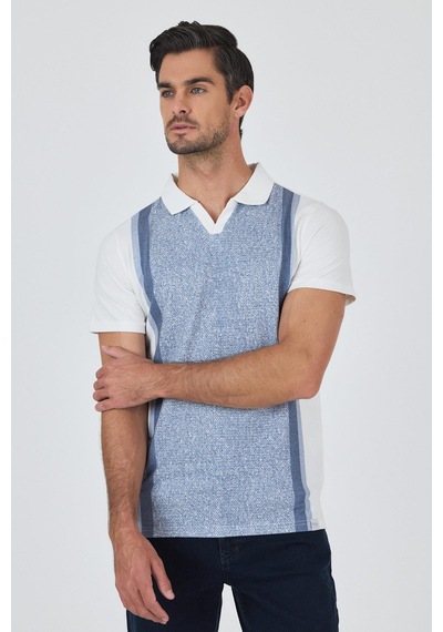 Kısa Kol Baskılı Suprem İtalyan Yaka Cepsiz Slim Fit Tişört 1011250123 İndigo