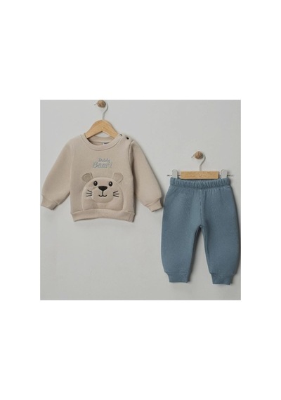 Bebegen Erkek Bebek Gri Mavi Tedy Bear Ayılı Üç İp İkili Takım Çok Renkli