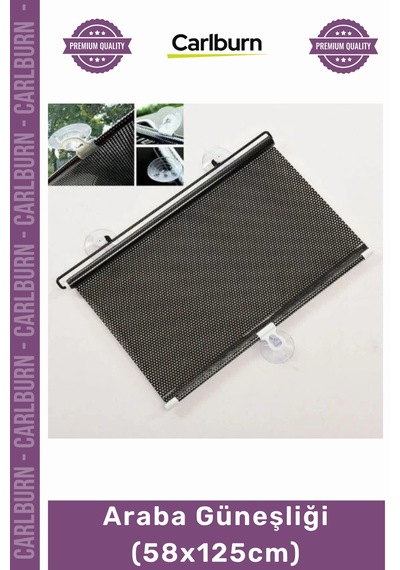 Otogüneşlik Makaralı Otomatik Yan Cam Arka Cam Güneş Koruyucu Pratik Siyah Araba Güneşliği 58x125cm