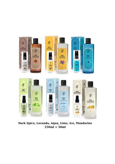 Rebul Aqua + Dark Spice + Ice + Lavanda + Lime + Mandarine Kolonyası 6 x 250 ML + Sprey Kolonya 6 x 50 ML