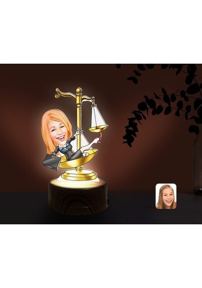 Kişiye Özel Kadın Avukat Karikatürlü Dekoratif 3D Biblo Led Işıkl (481497209)