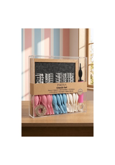Gender Reveal Cinsiyet Partisi Süsleme Classic Set Kız Mı Erkek Mi Koyu Gri Keçe Yazı Panosu Standlı Pompa Balon Zincirli 3+