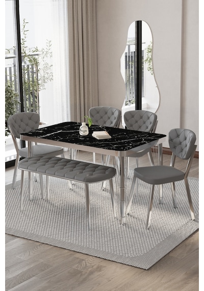 Akuamarin Mutfak Yemek Masası Takımı- 6 Kişilik Mutfak Masa Sandalye Takımı- Mutfak Masası Takımı Gümüş Akuamarin Mutfak Yemek Masası Takımı- 6 Kişilik Mutfak Masa Sandalye Takımı- Mutfak Masası Takımı Gümüş